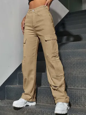 Plain Pocket Ripped Jeans
