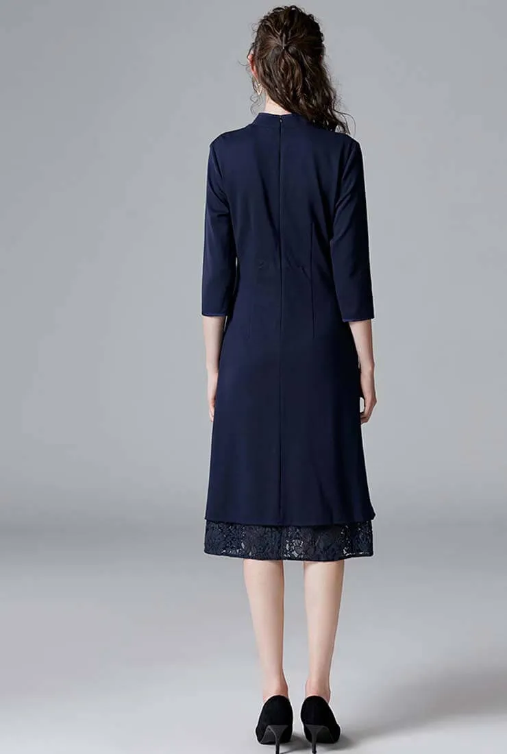 Plus Size Lace Trim Floral Embroidered Cheongsam Dress