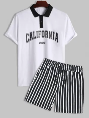 Polo Collared T-shirt And Striped Shorts
