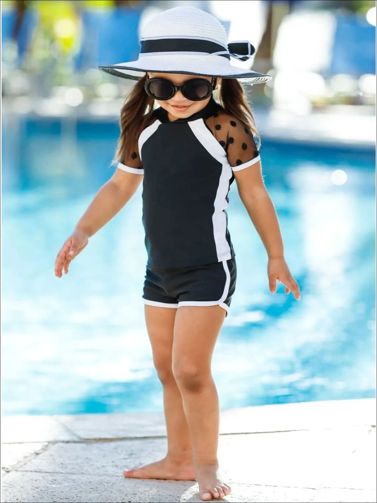 Precious Polka Dot Rash Guard Two Piece Swimsuit