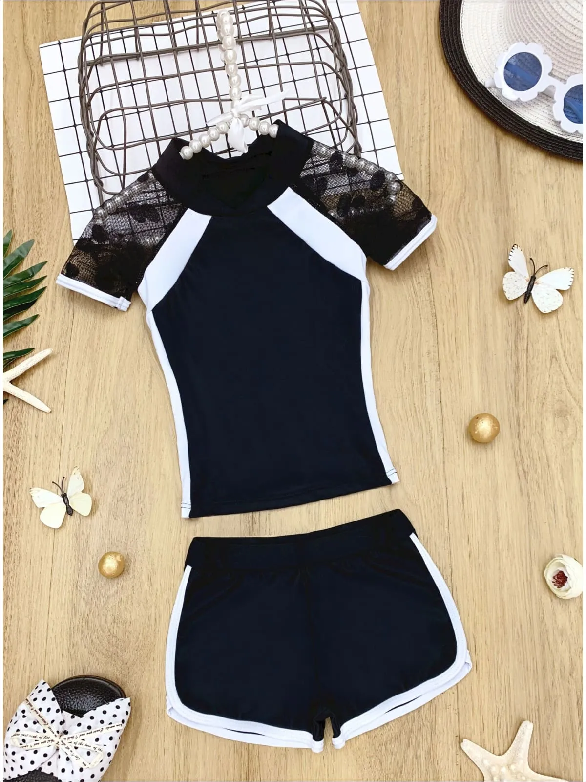 Precious Polka Dot Rash Guard Two Piece Swimsuit
