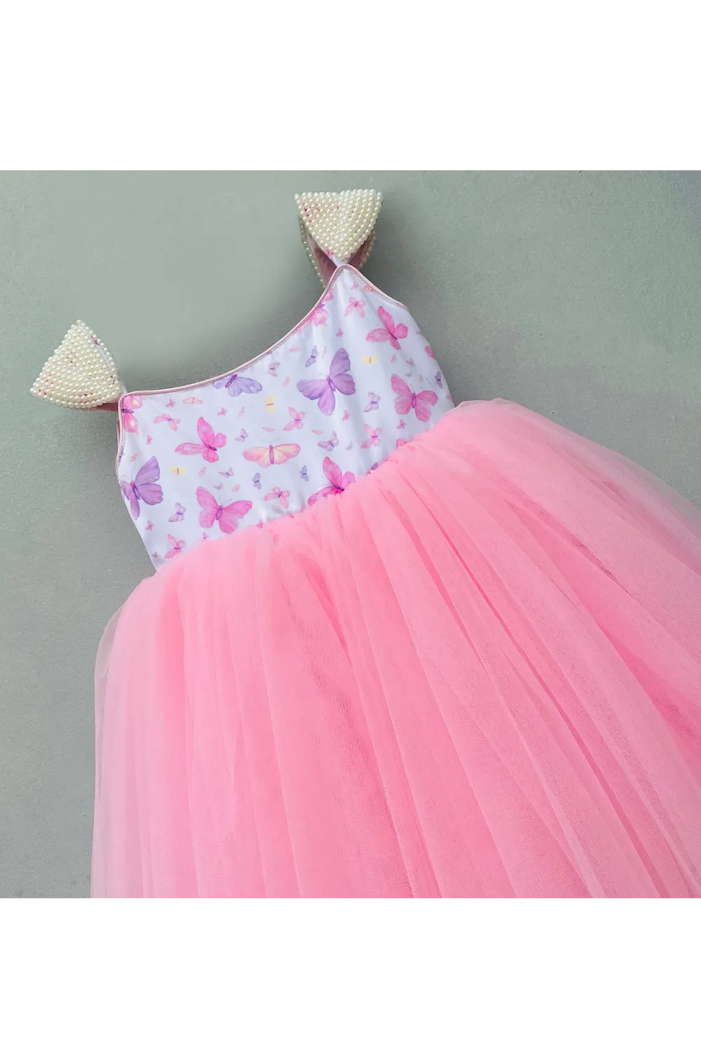 Printed sleeveless beads net dress