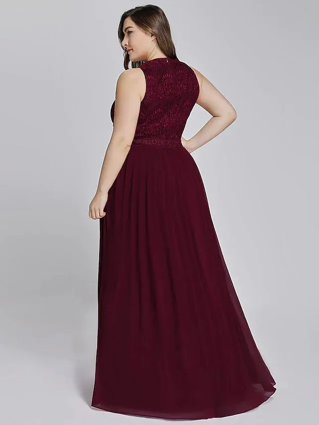 Prom Dresses Elegant & Luxurious Dress Wedding Guest Floor Length Sleeveless Jewel Neck Chiffon with Crystals