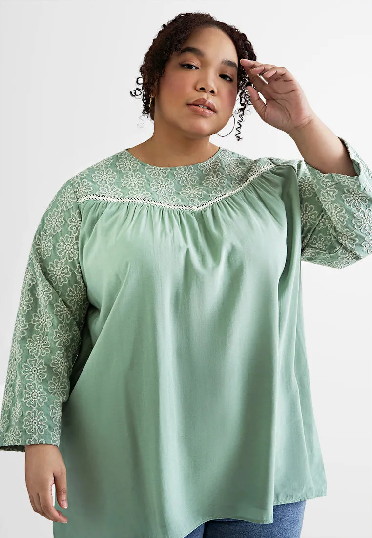 Raina Tropical Escape Embroidery Blouse