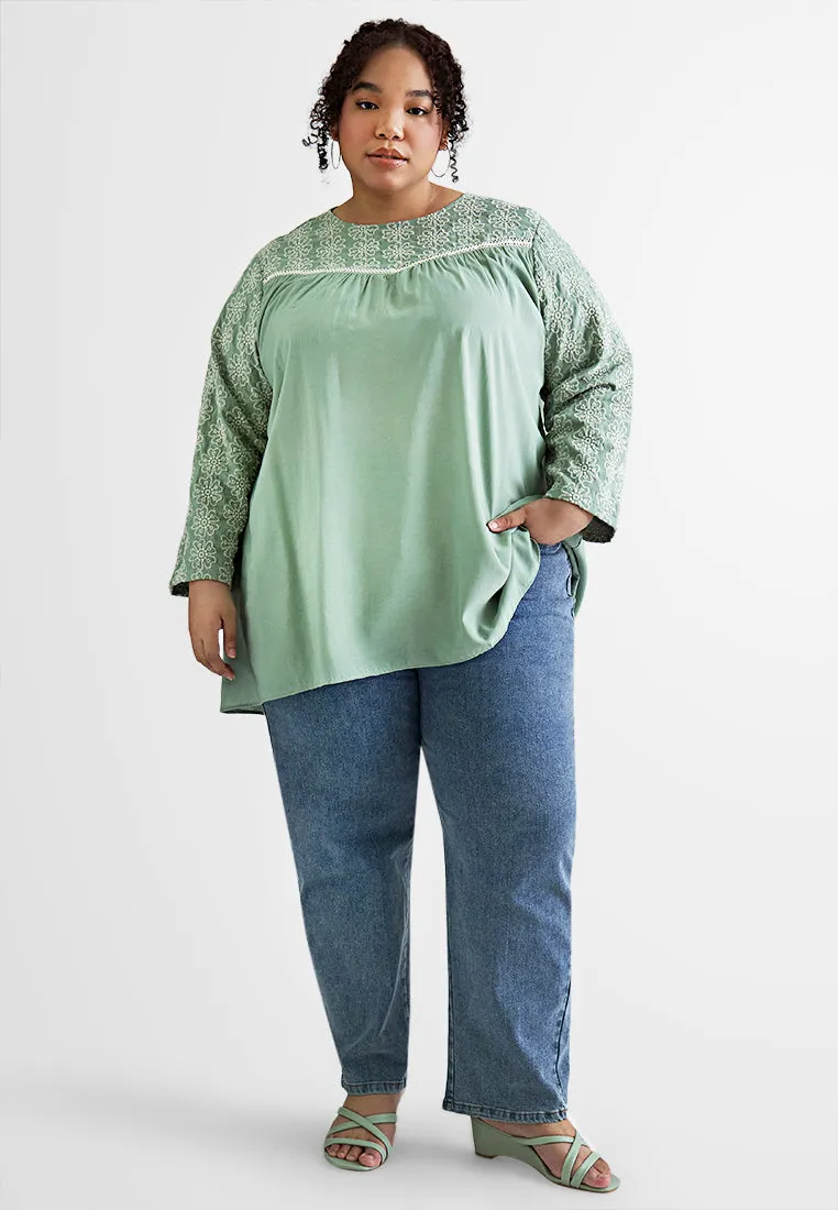 Raina Tropical Escape Embroidery Blouse