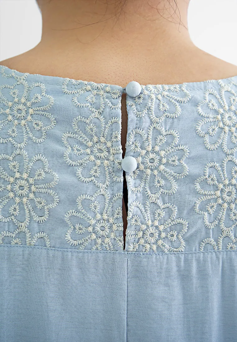 Raina Tropical Escape Embroidery Blouse
