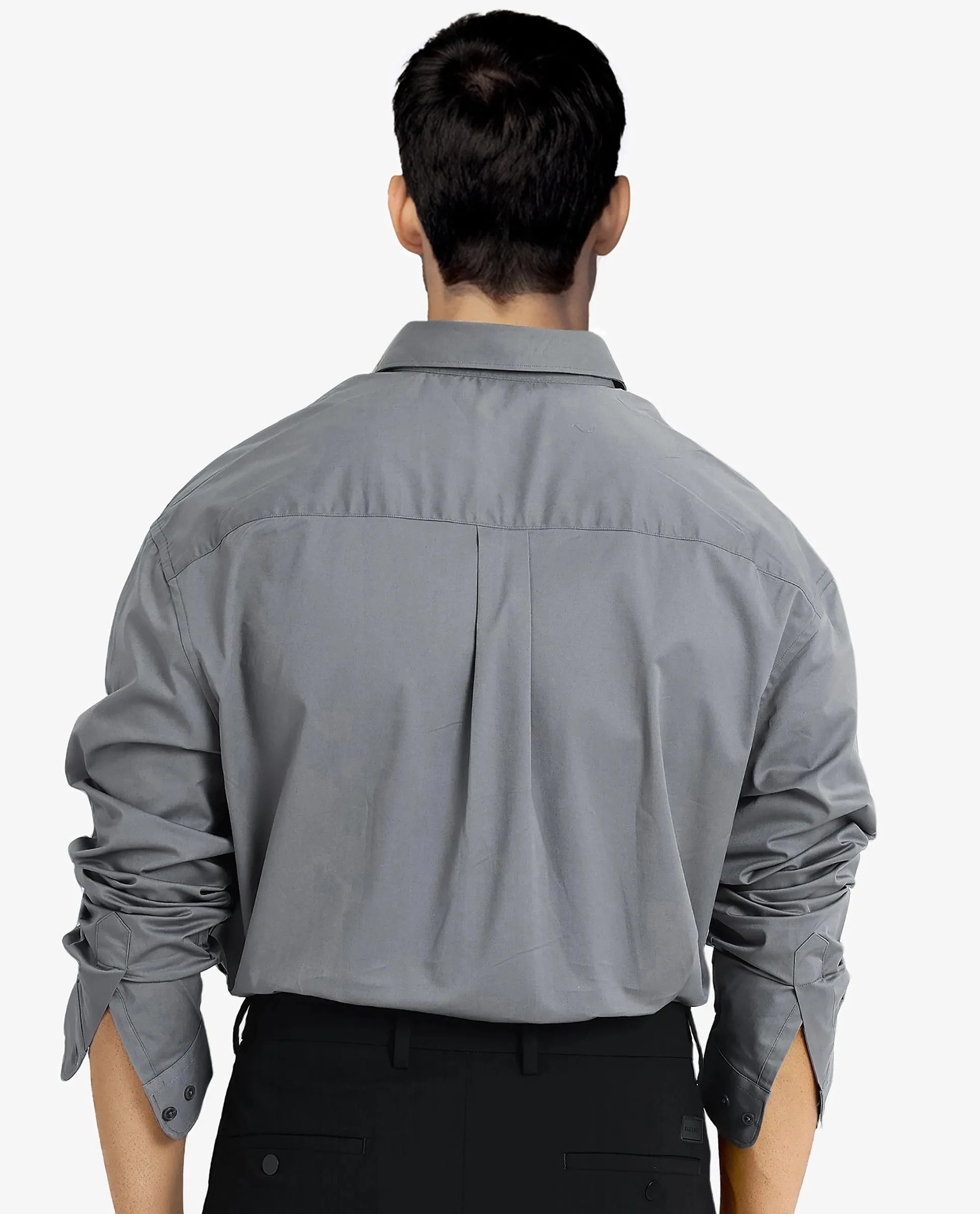 Rare Rabbit Men's Zord Grey Cotton Fabric Full Sleeves Collared Neck Plain Boxy Fit Shirt