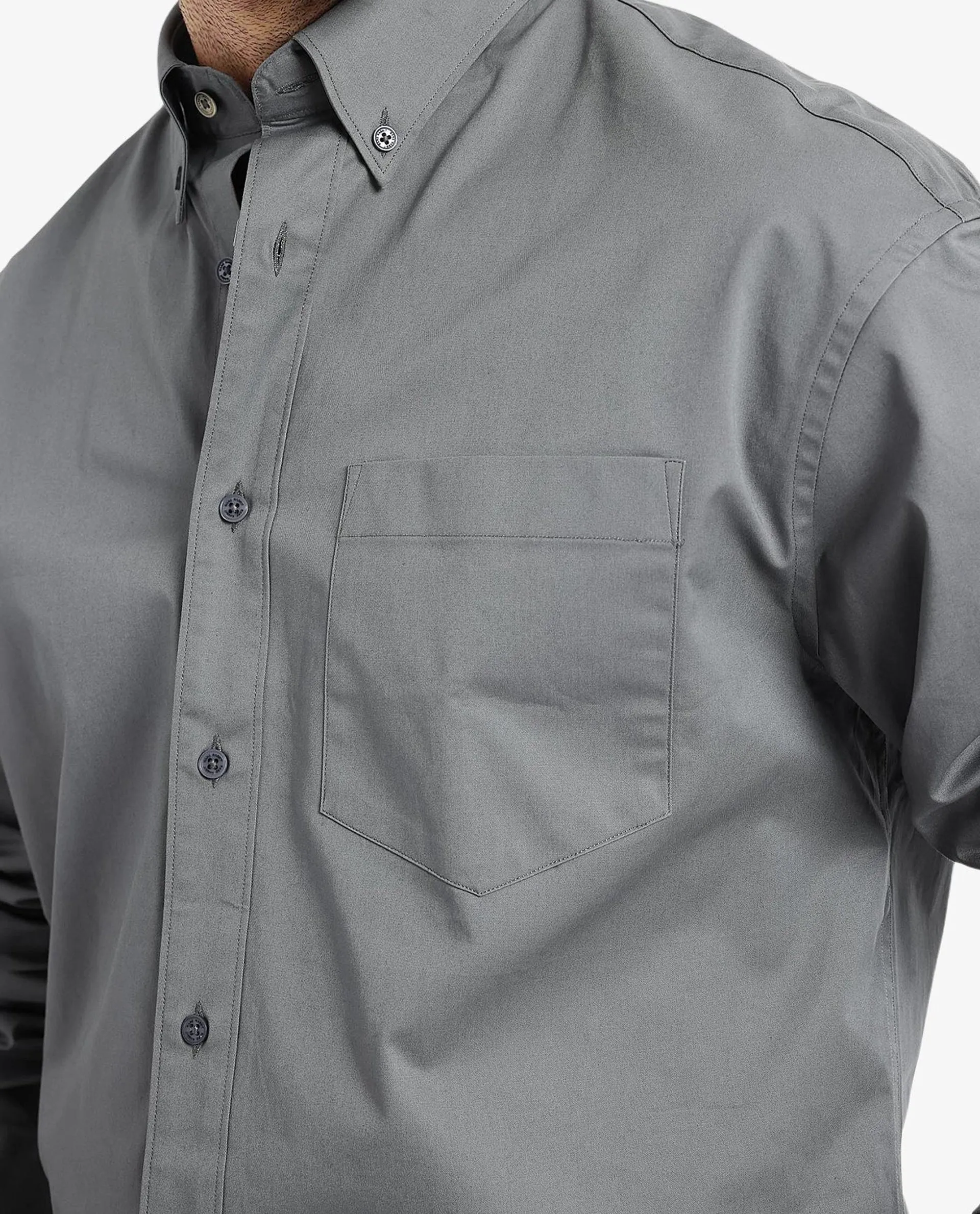 Rare Rabbit Men's Zord Grey Cotton Fabric Full Sleeves Collared Neck Plain Boxy Fit Shirt