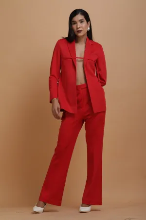 Red Crepe Blazer Set