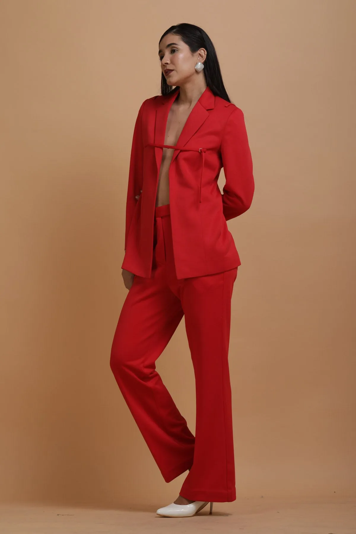 Red Crepe Blazer Set