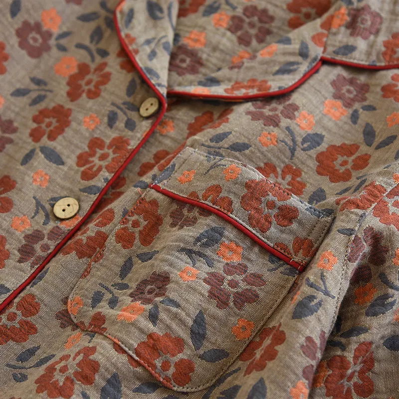 Red Floral Cotton Gauze Pajama Set