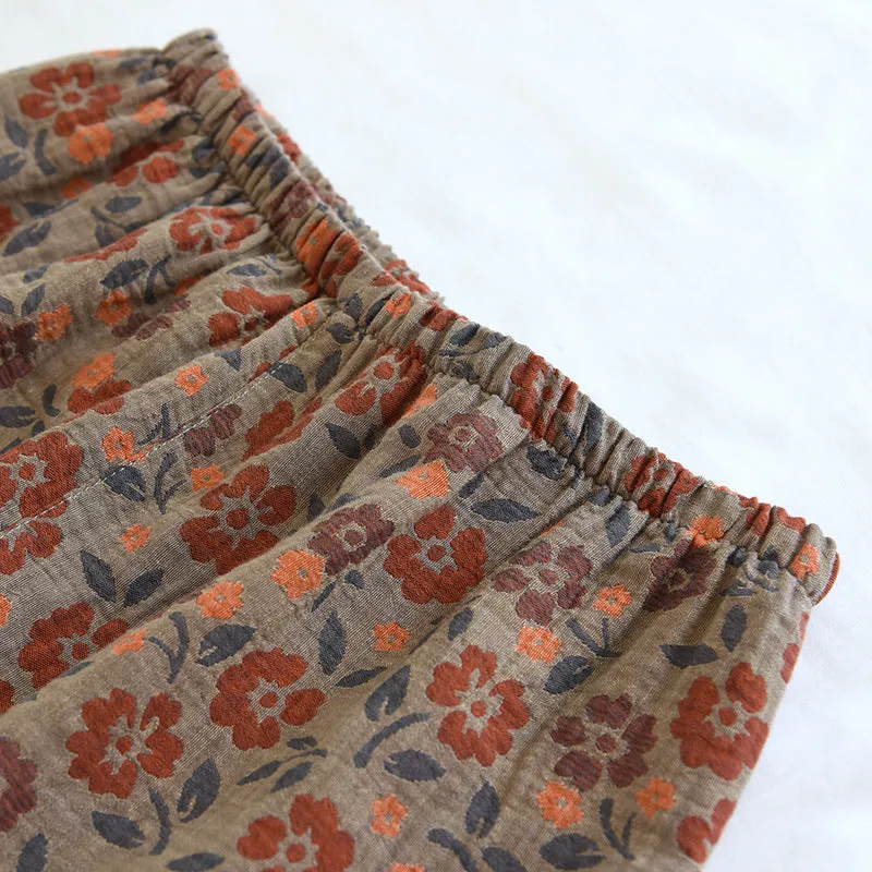 Red Floral Cotton Gauze Pajama Set