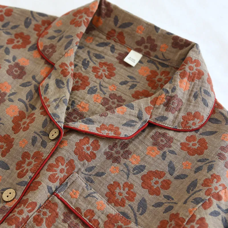 Red Floral Cotton Gauze Pajama Set