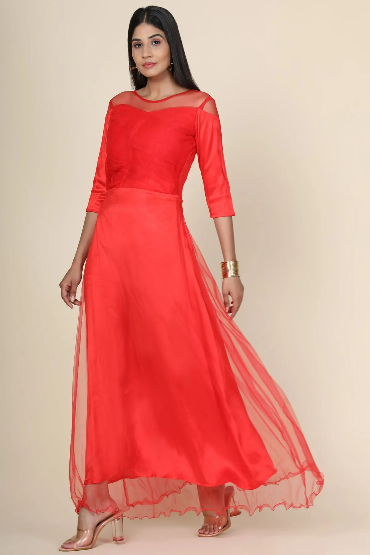 Red Pleat Draped Gown