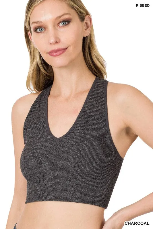 Ribbed Cropped Racerback Tank Top bralette Brami by Zenana - 32 colors