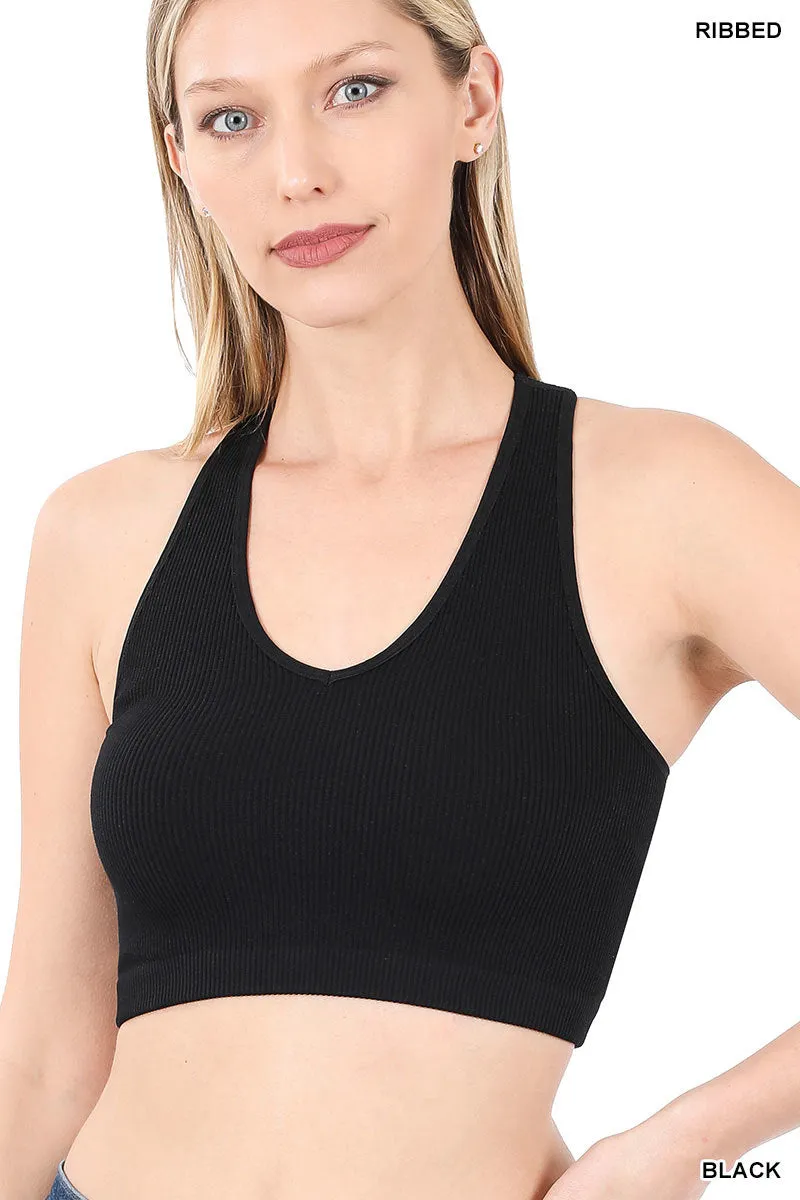 Ribbed Cropped Racerback Tank Top bralette Brami by Zenana - 32 colors