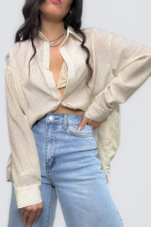 Sheer Button Down Blouse   Bralette Set-Natural Beige