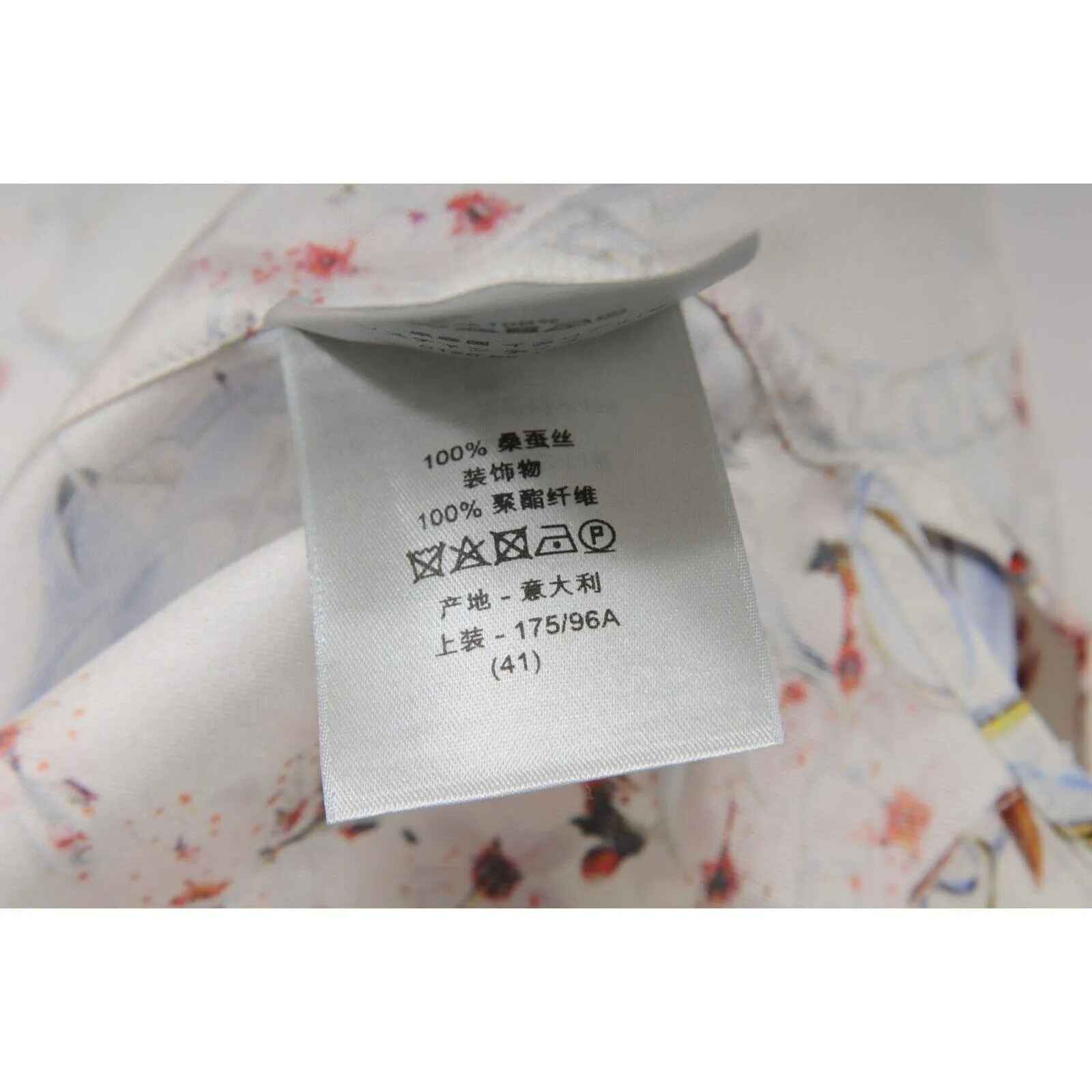 Sorayama Robot Floral Button Down Pajama Shirt White Pink Silk