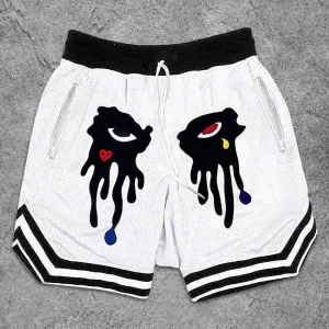 Street Fashion Eye Pattern Mesh Shorts