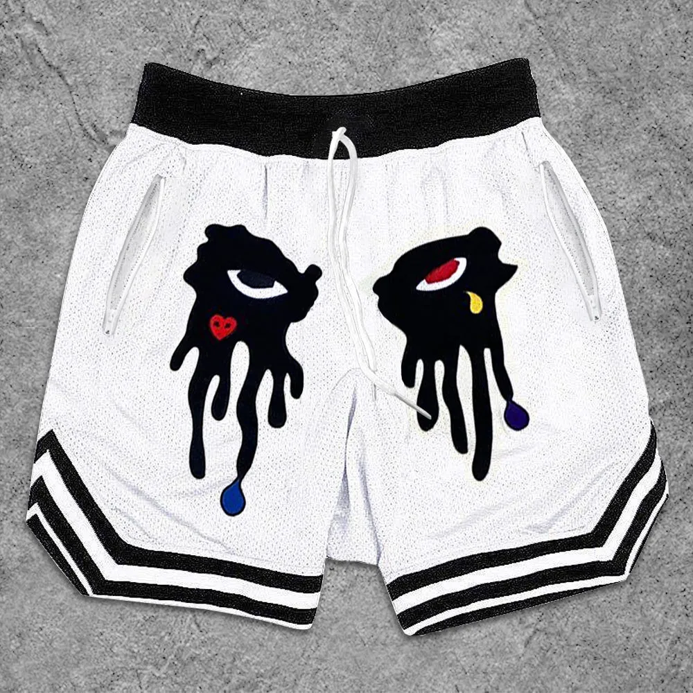 Street Fashion Eye Pattern Mesh Shorts