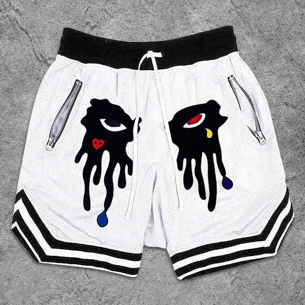 Street Fashion Eye Pattern Mesh Shorts