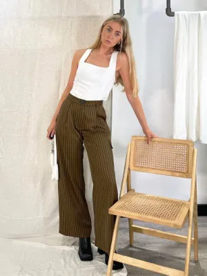Striped Print Flap Detail Pants