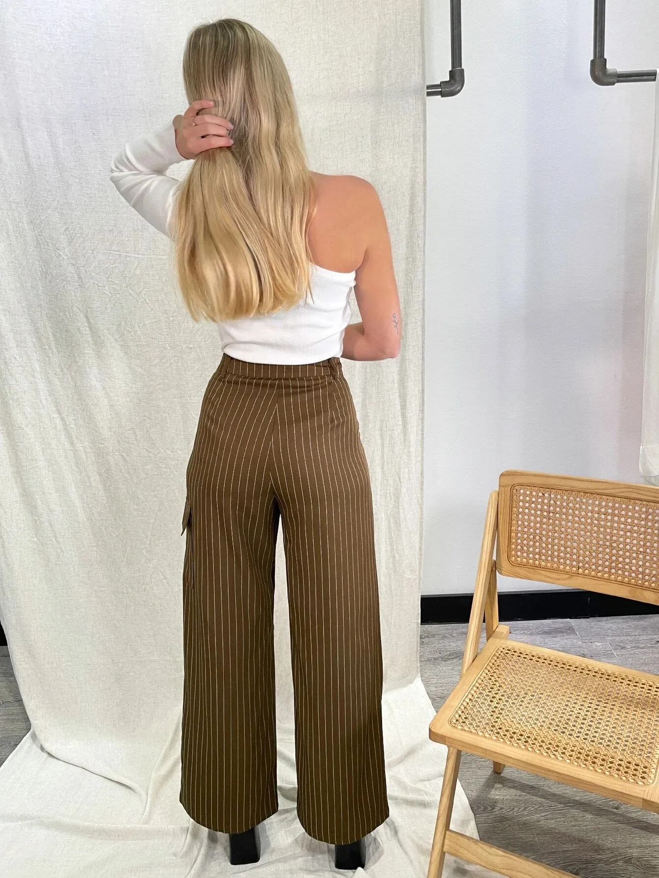 Striped Print Flap Detail Pants