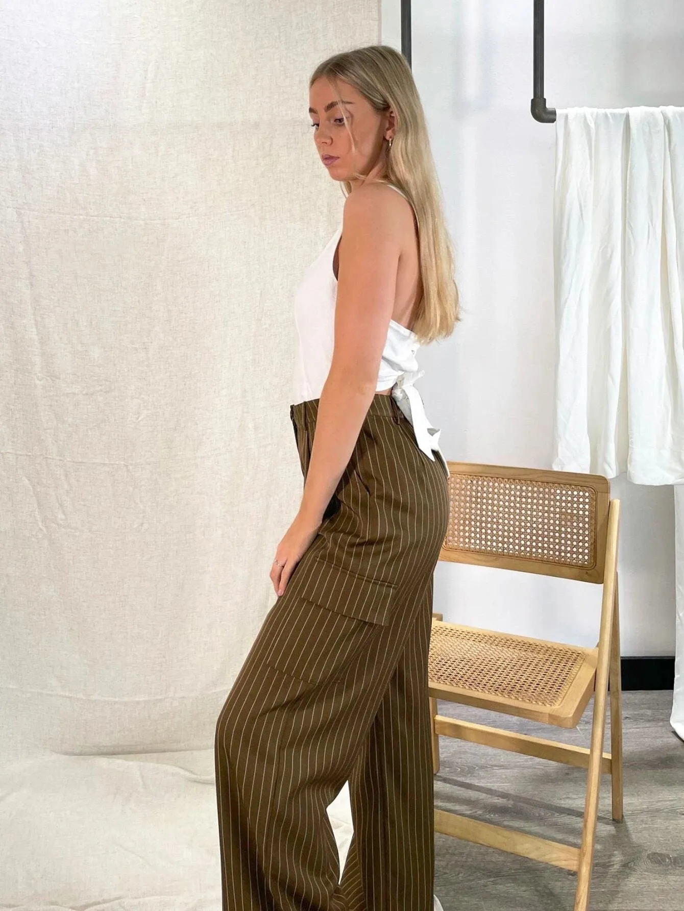 Striped Print Flap Detail Pants