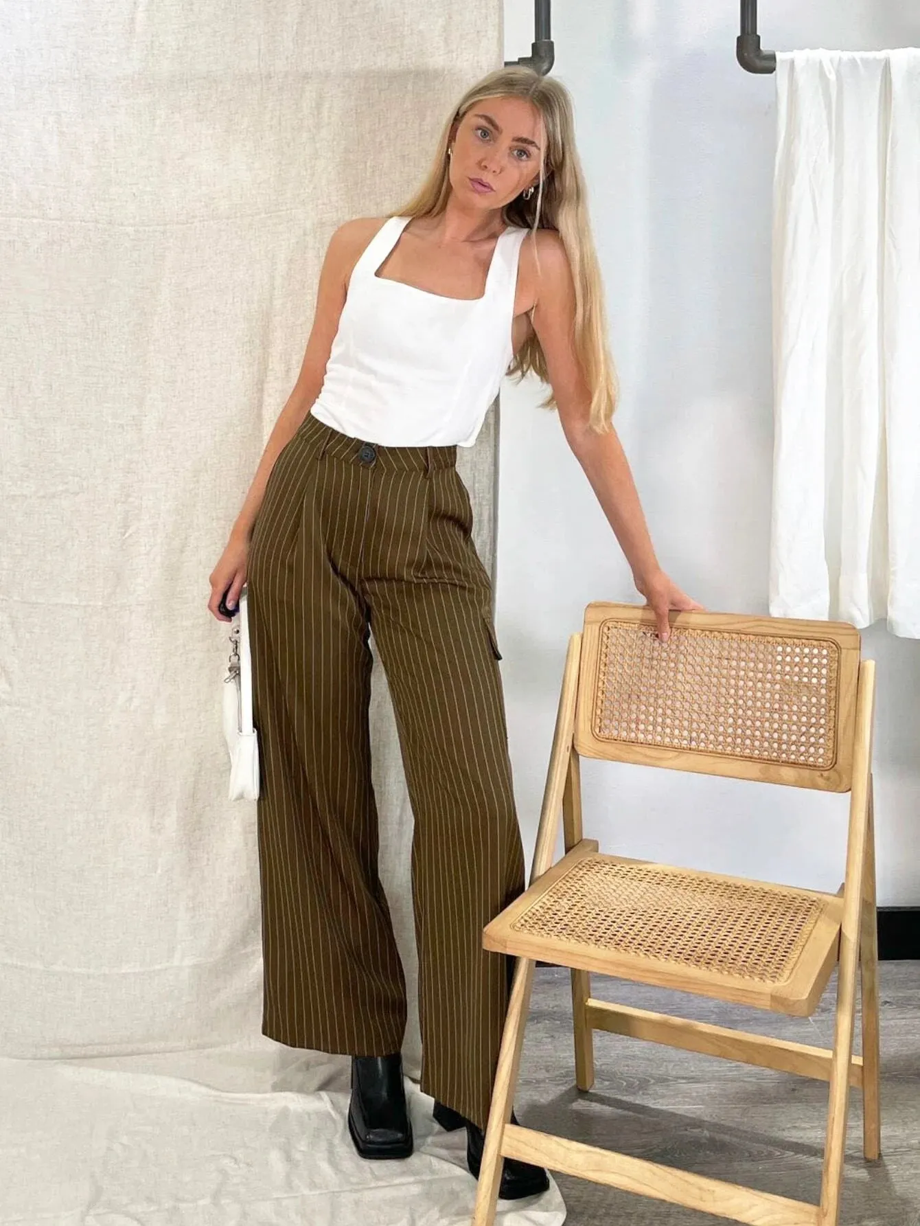 Striped Print Flap Detail Pants