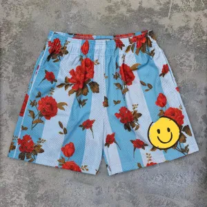 Striped rose mesh track shorts