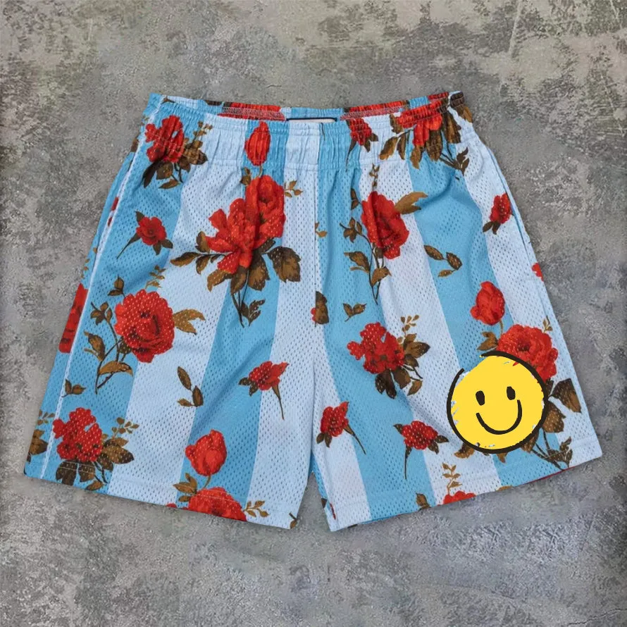 Striped rose mesh track shorts