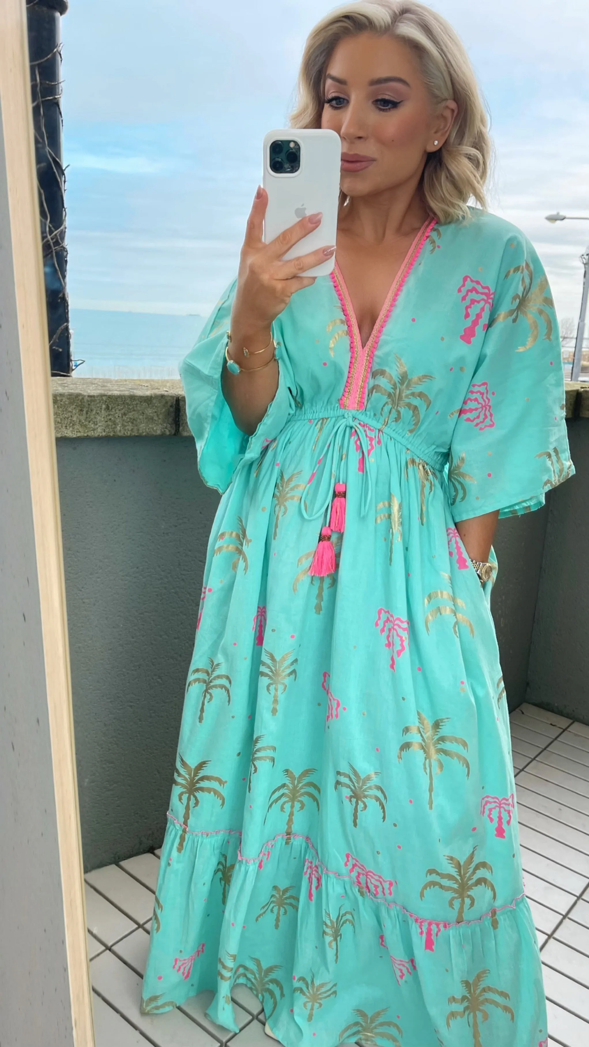 SUNNA PALM PARADISE DRESS - TURQUOISE