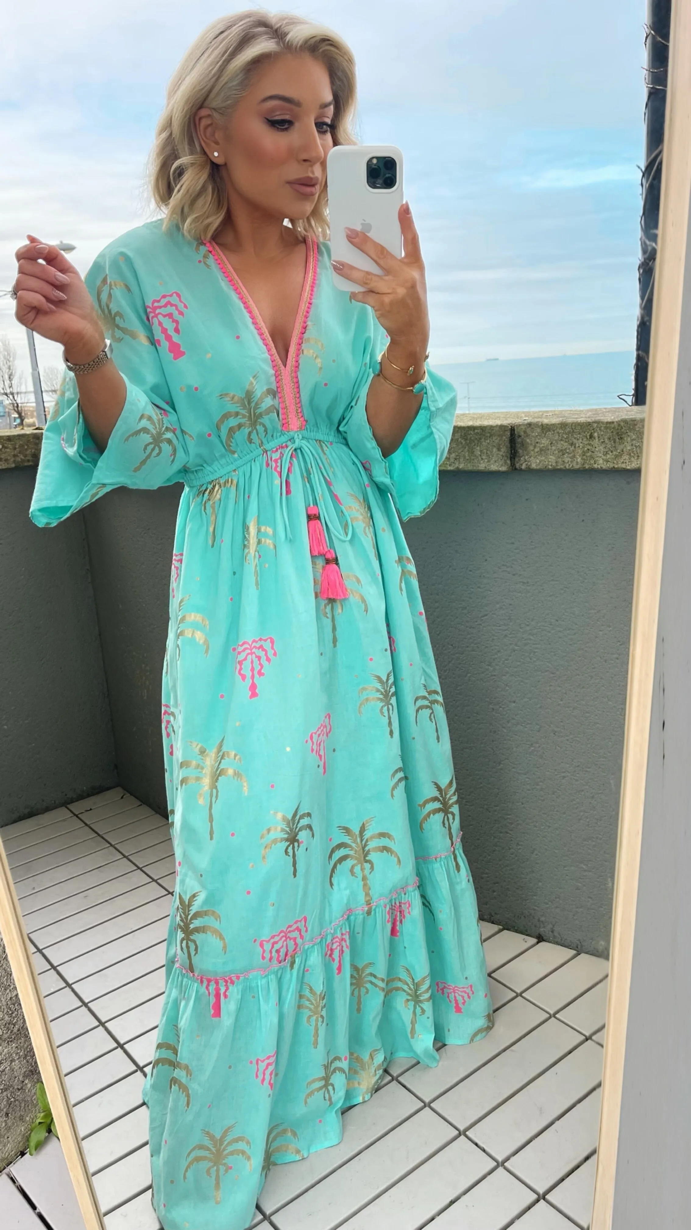SUNNA PALM PARADISE DRESS - TURQUOISE