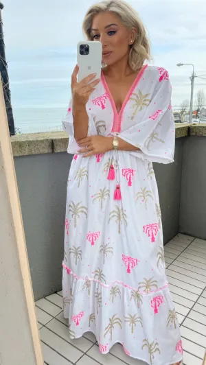 SUNNA PALM PARADISE DRESS - WHITE