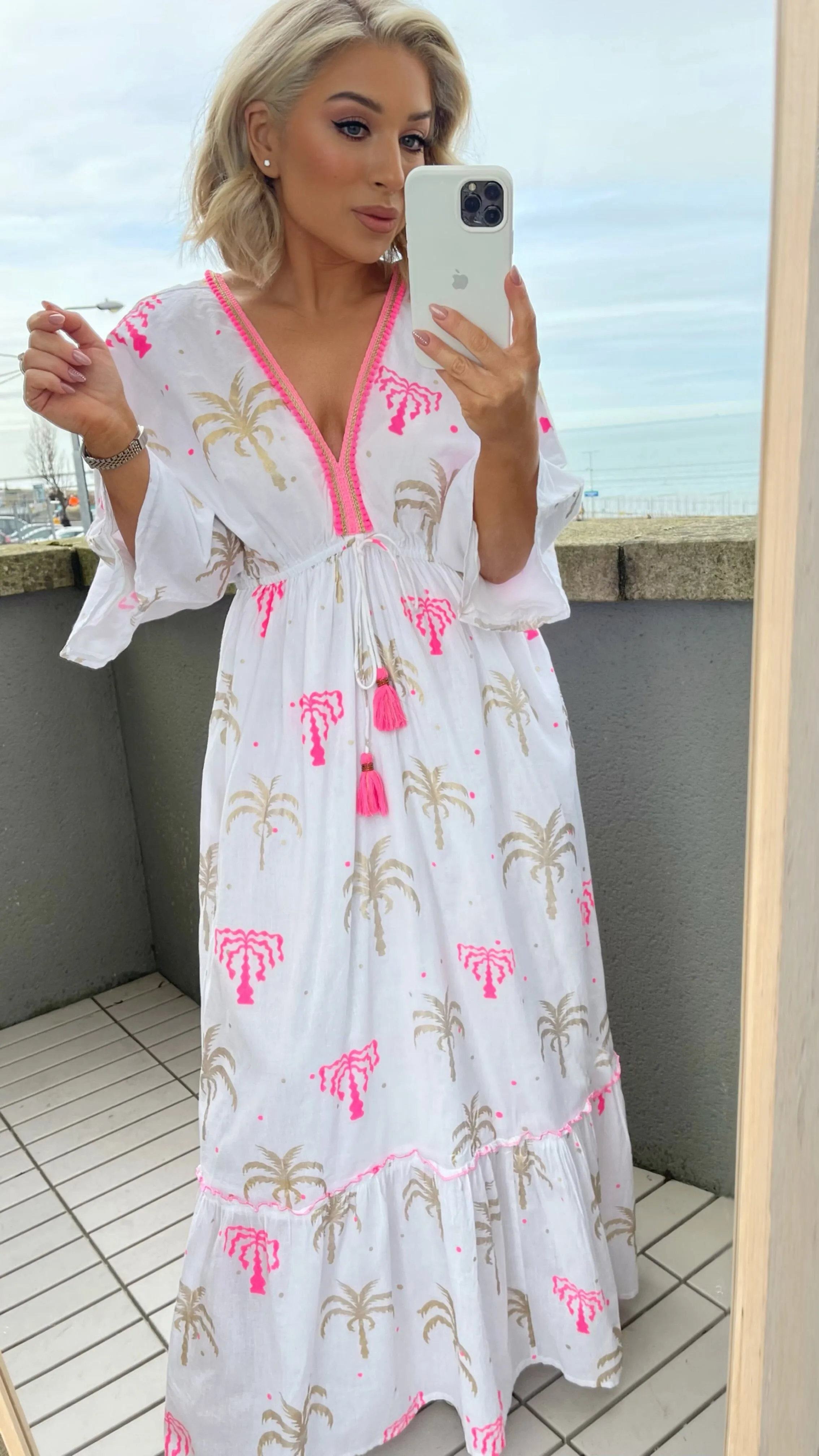 SUNNA PALM PARADISE DRESS - WHITE