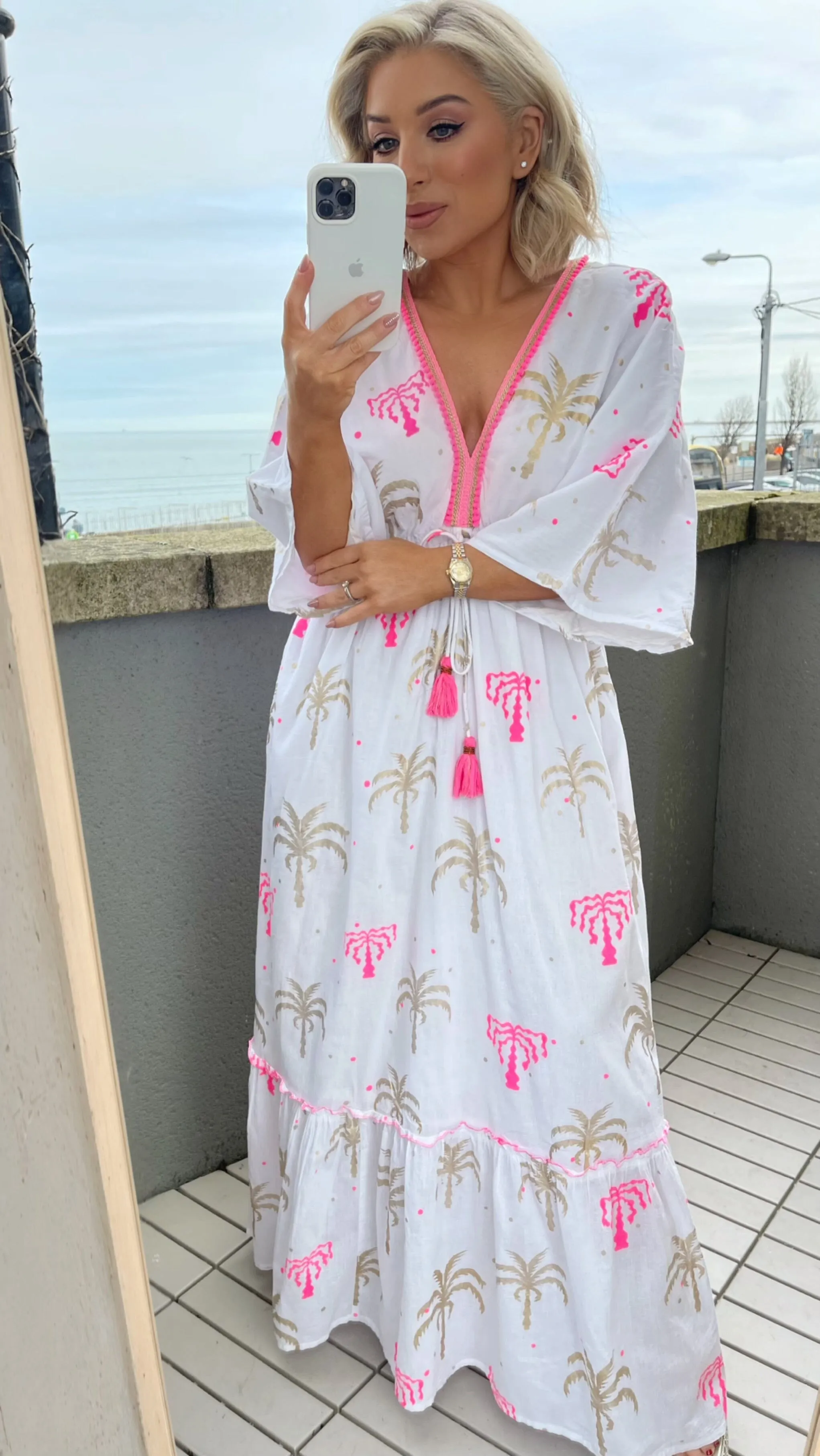 SUNNA PALM PARADISE DRESS - WHITE