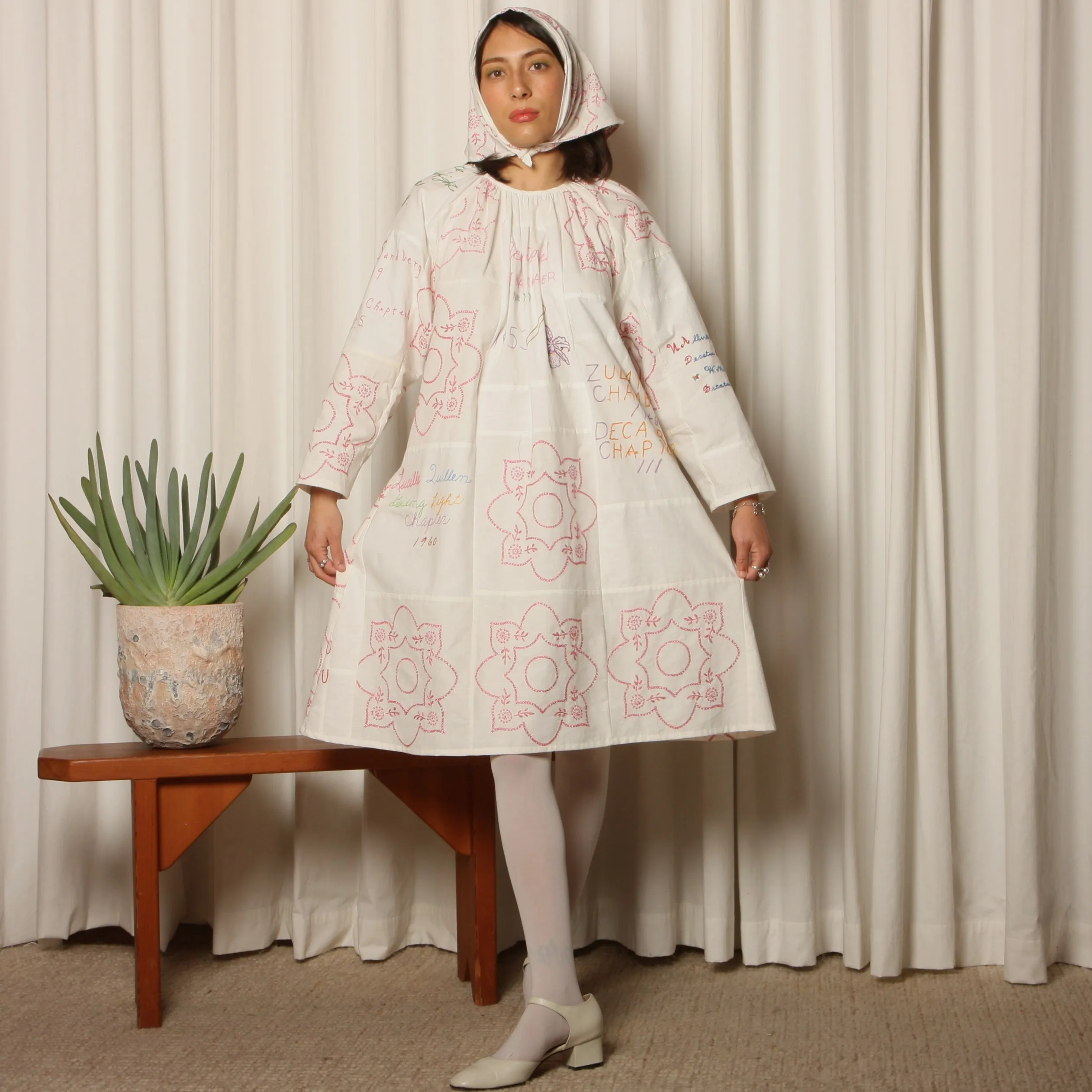 Trapeze Dress - Vintage Hand Embroidered Quilt Blocks