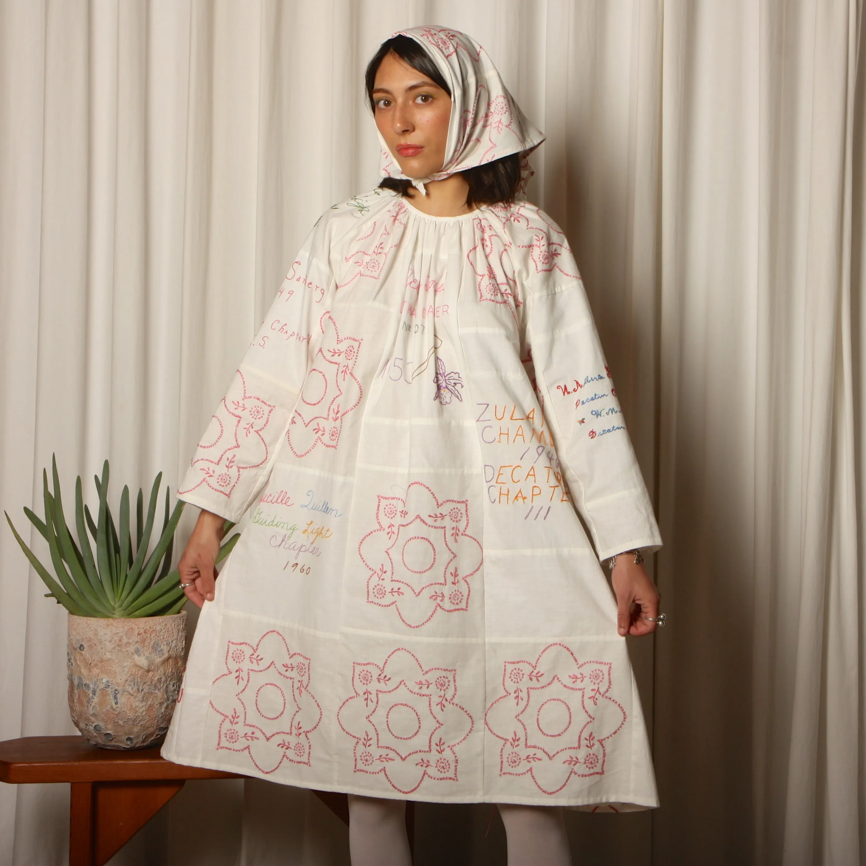 Trapeze Dress - Vintage Hand Embroidered Quilt Blocks