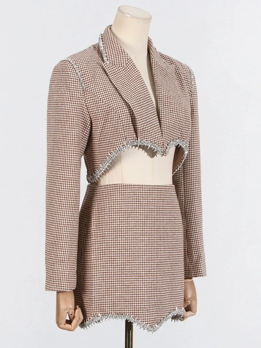 Trend4us Luxe Houndstooth Crystal Trim Two-Piece Set