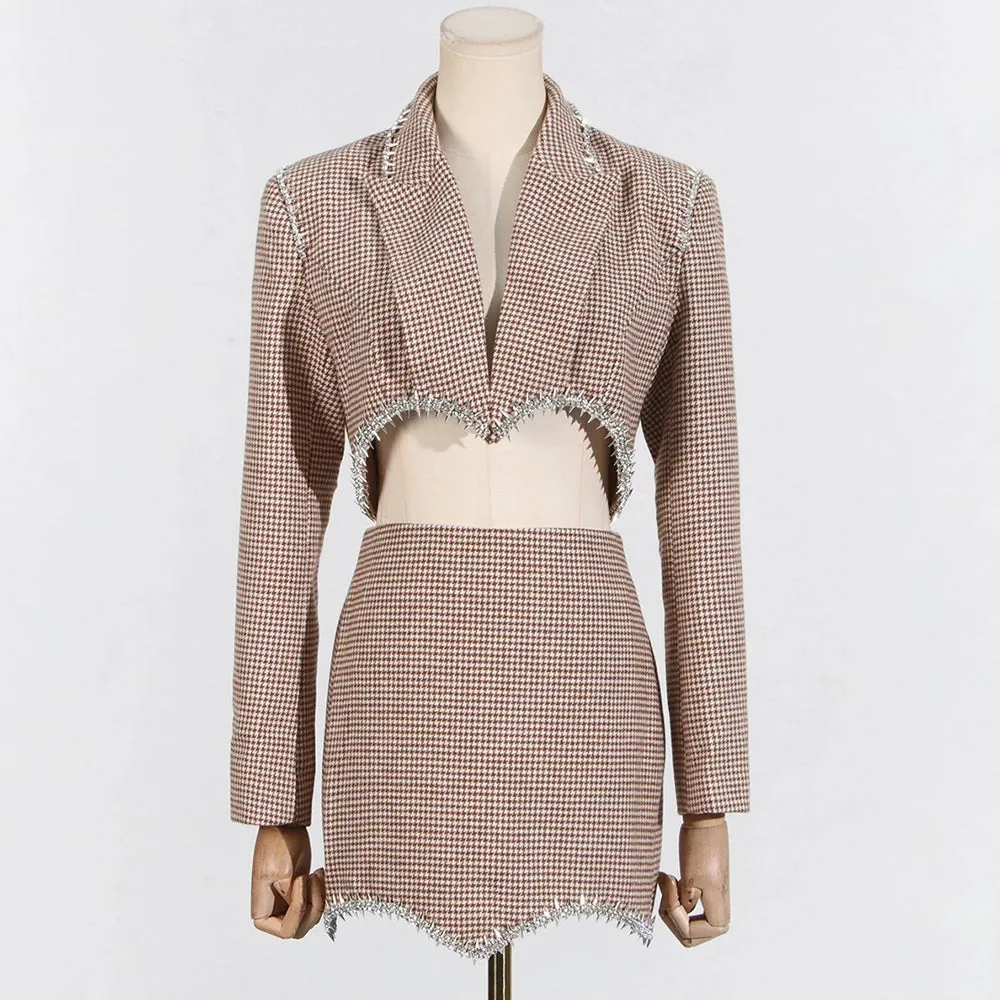 Trend4us Luxe Houndstooth Crystal Trim Two-Piece Set