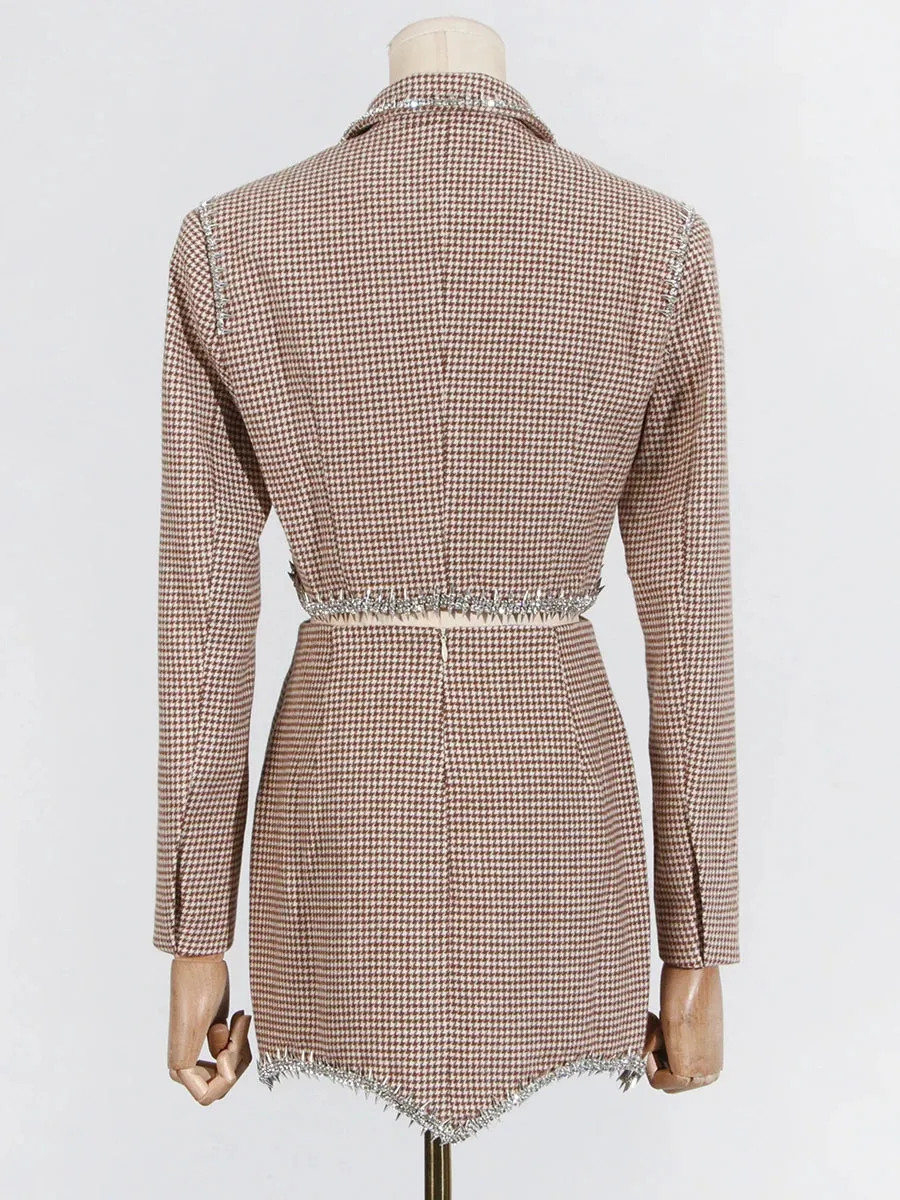 Trend4us Luxe Houndstooth Crystal Trim Two-Piece Set