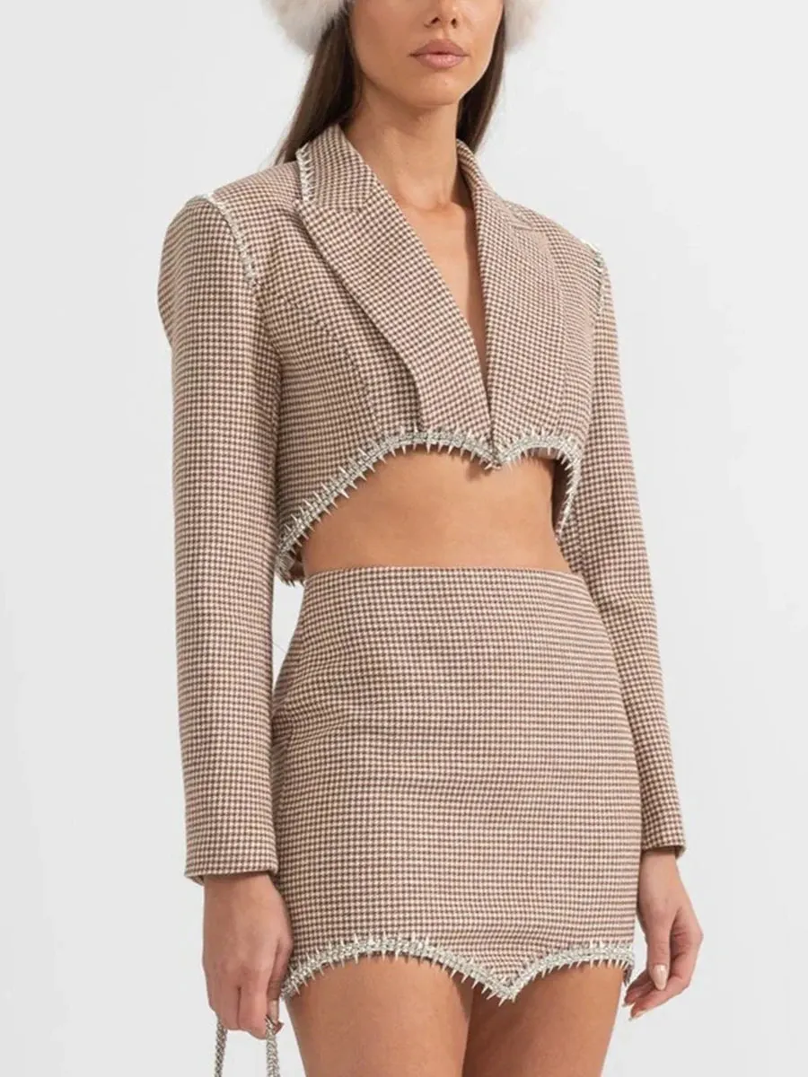 Trend4us Luxe Houndstooth Crystal Trim Two-Piece Set