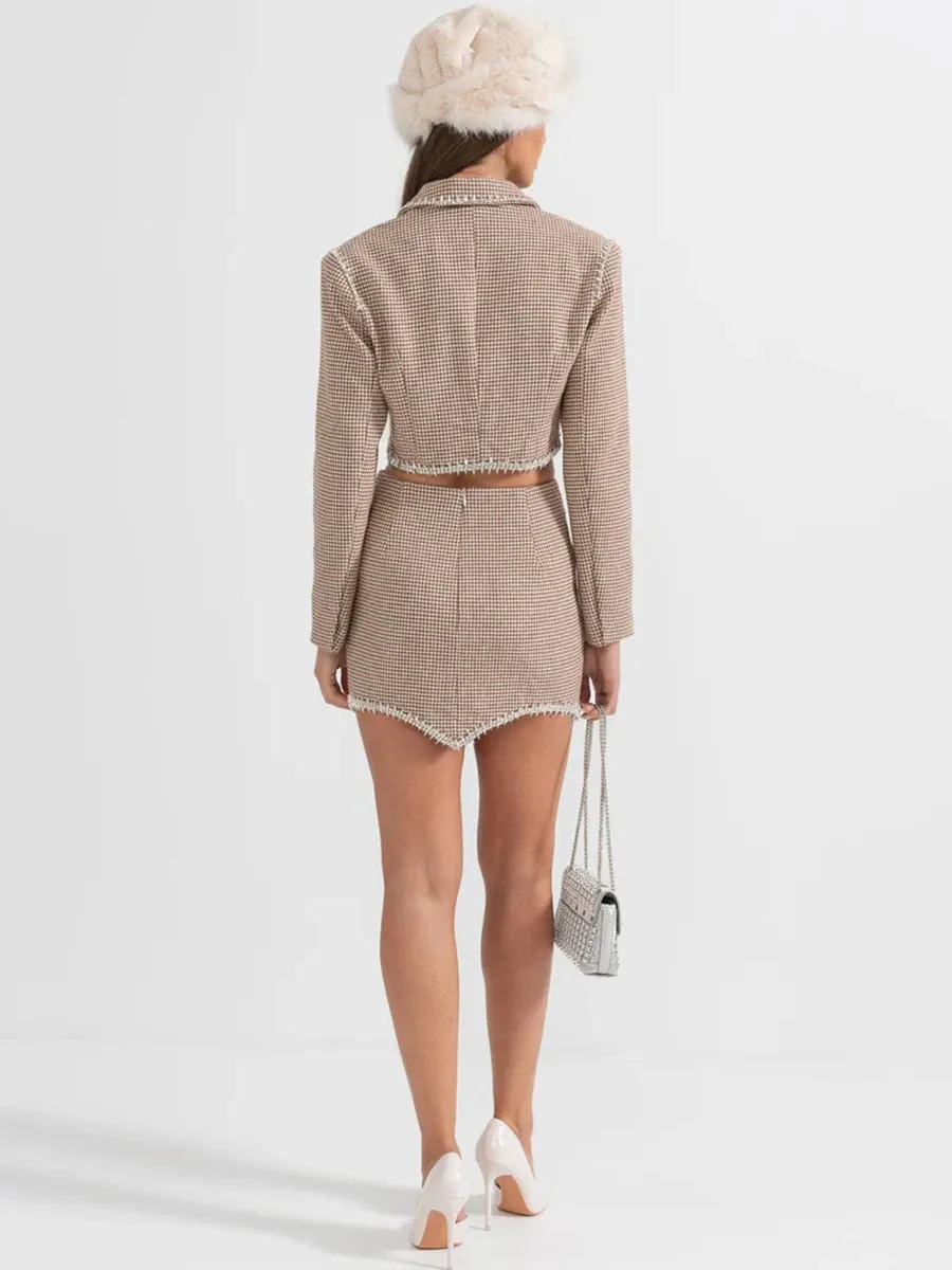 Trend4us Luxe Houndstooth Crystal Trim Two-Piece Set