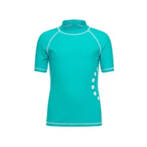 Turquoise/ white short-sleeved rash top (zipped)