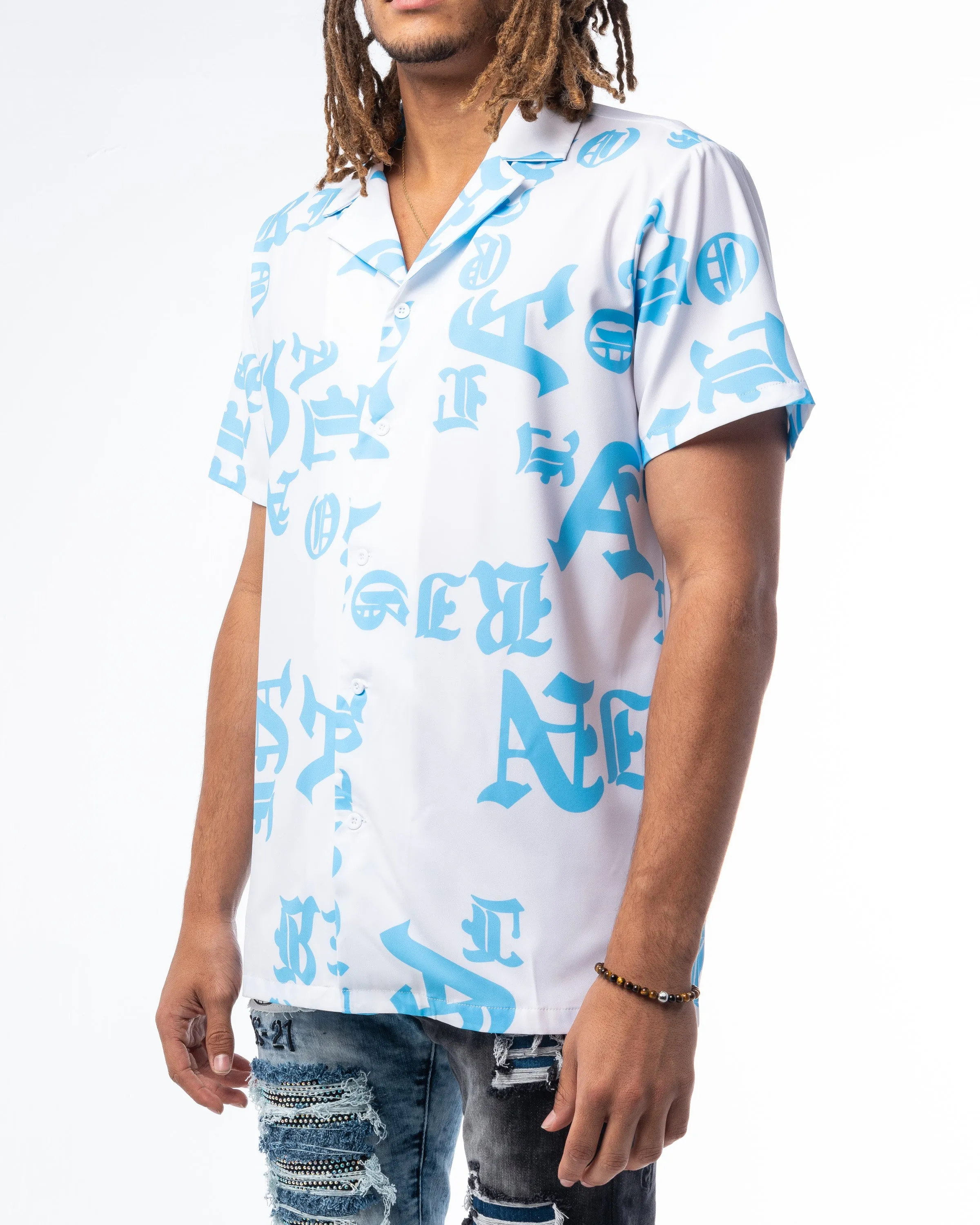 TYPO LOUNGE BUTTON UP (WHITE/BLUE)