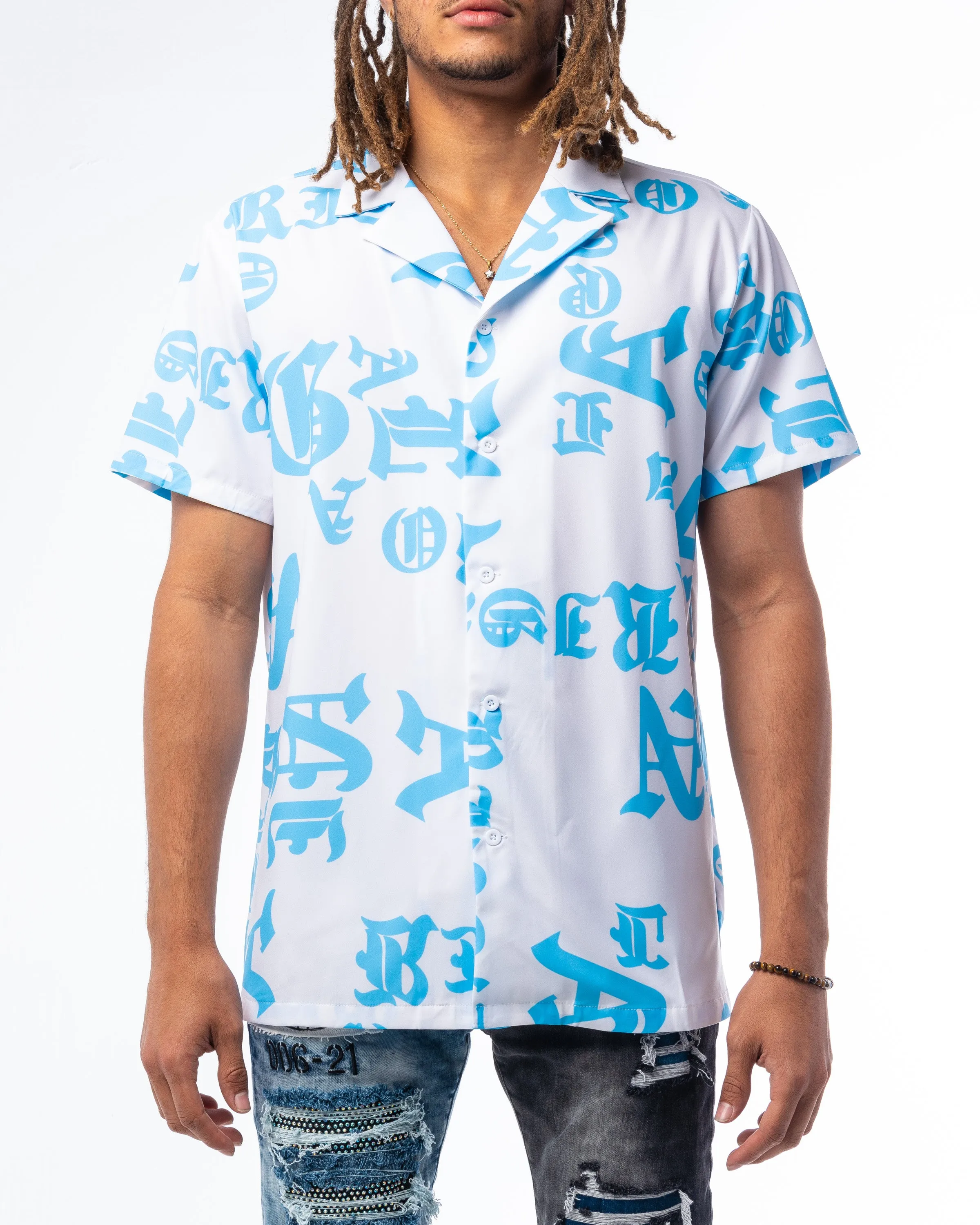 TYPO LOUNGE BUTTON UP (WHITE/BLUE)