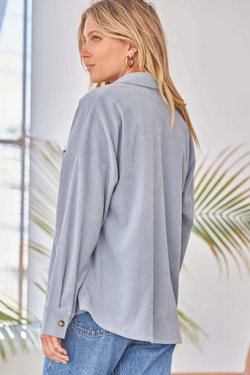 We Go Together Corduroy Button Down - Blue