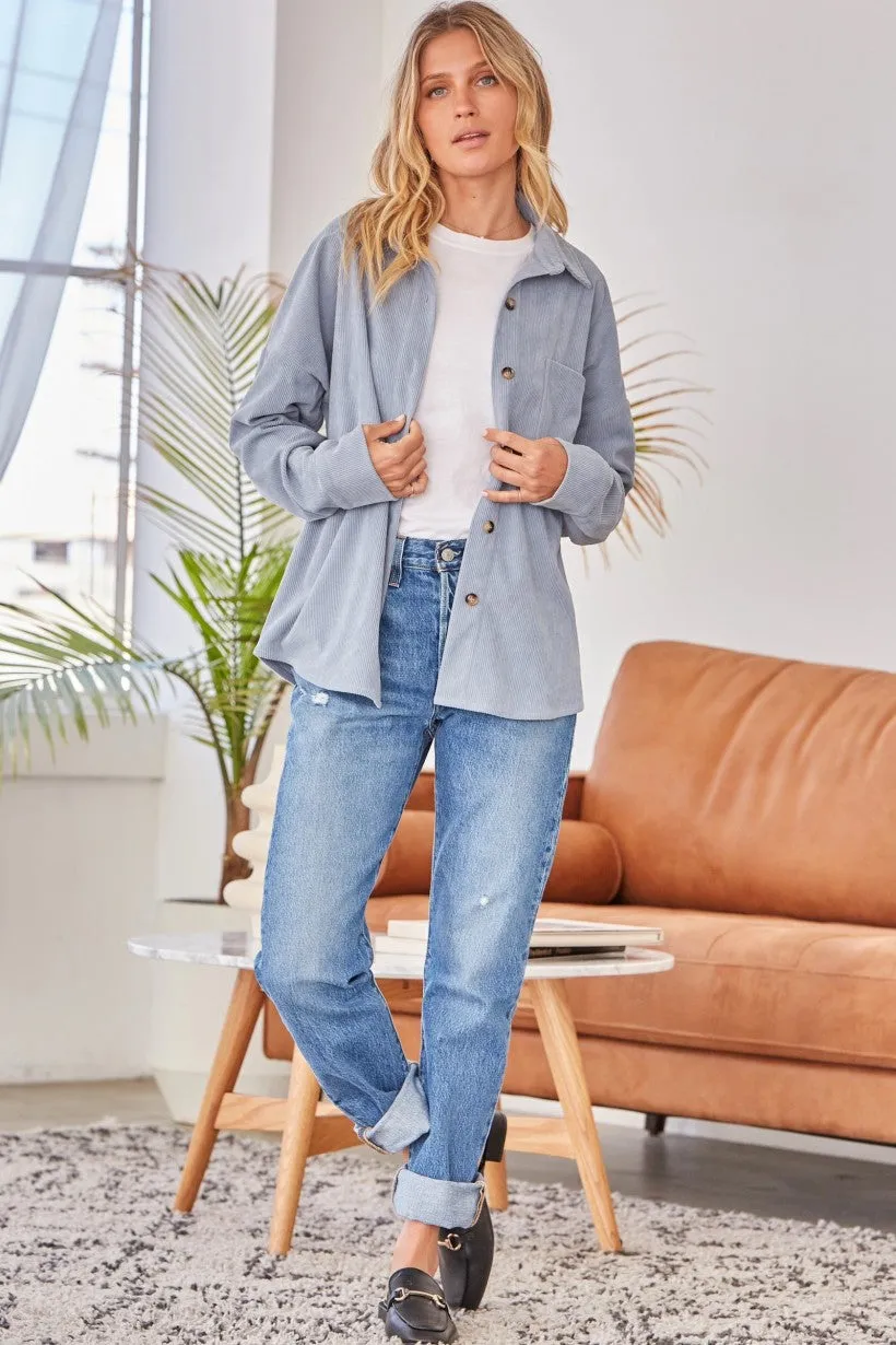 We Go Together Corduroy Button Down - Blue