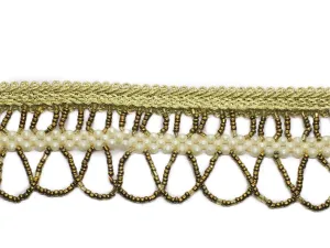White Golden Beads Fringe Designer Lace