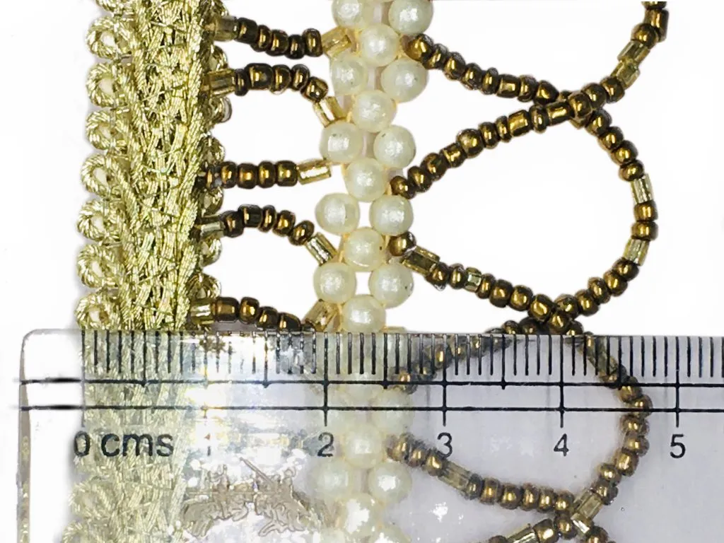 White Golden Beads Fringe Designer Lace